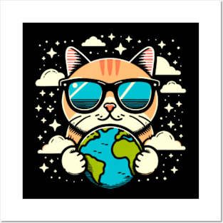 Funny Earth Day 2024 Earth Planet Cute Cat Earth Day Kids Posters and Art